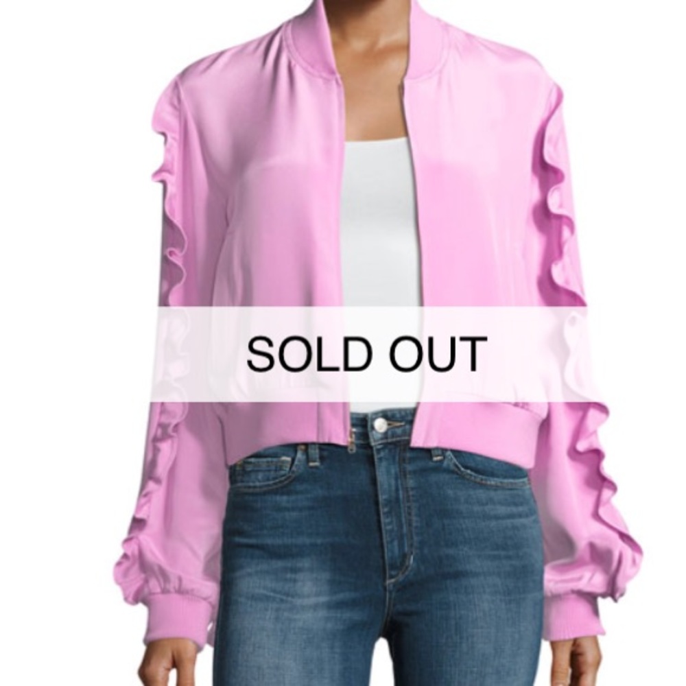 BNWT Tibi Pink Silk Ruffle Bomber Jacket  Size Sm